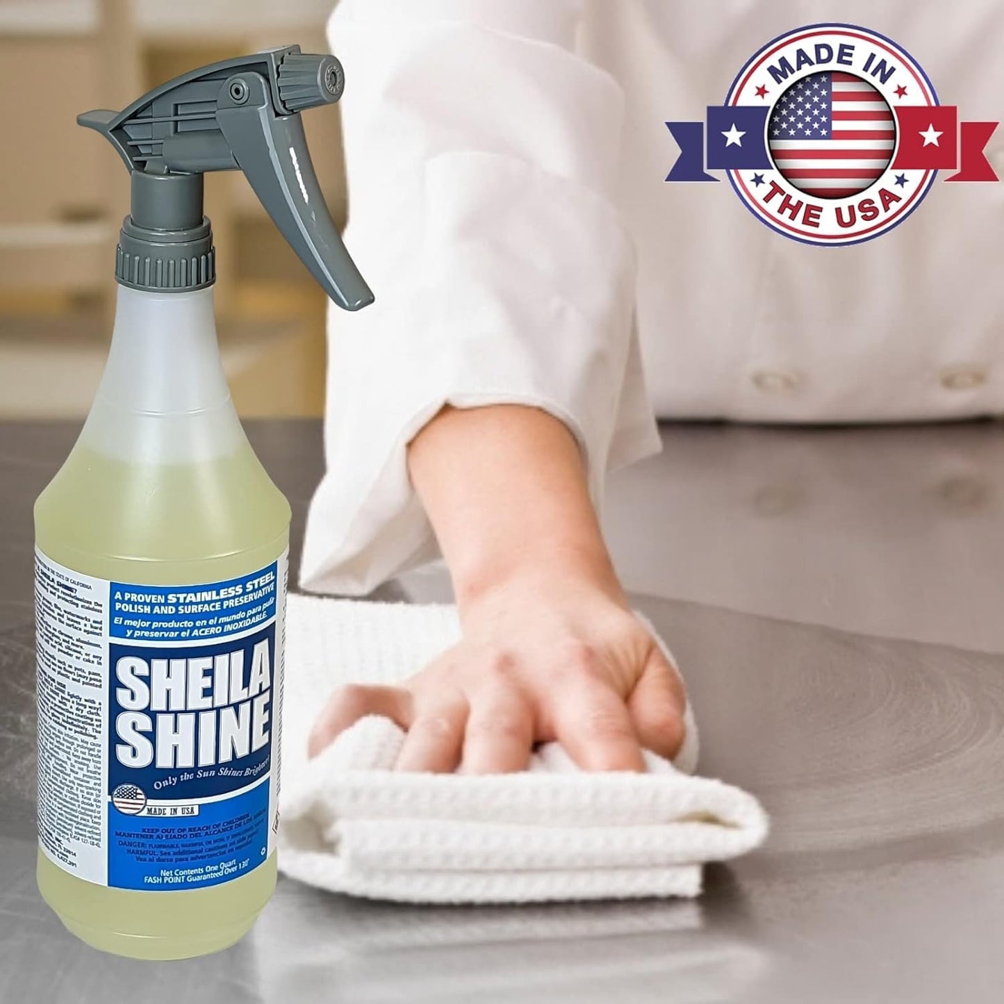 Sheila Shine 32 Oz. Stainless Steel Cleaner and Polish Trigger Spray, Protect Household Kitchen Surface, Removes Grease, Fingerprint, Watermark, Polish & Leaves a Streak Free Shine for Home Appliances