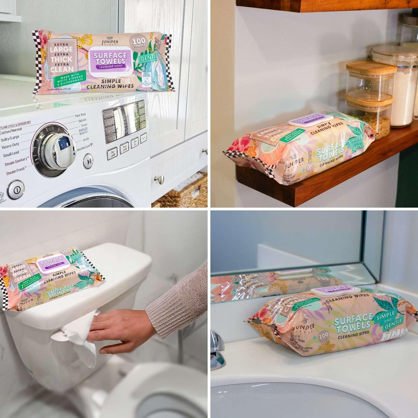 3 Packs Surface Cleaning Wipes Bleach Free, Thick & Large Dispose, All-Purpose Cleaner for Bathroom, Kitchen, Office, 300 Count Soft Flow, Biodegradable, Lavender Scent