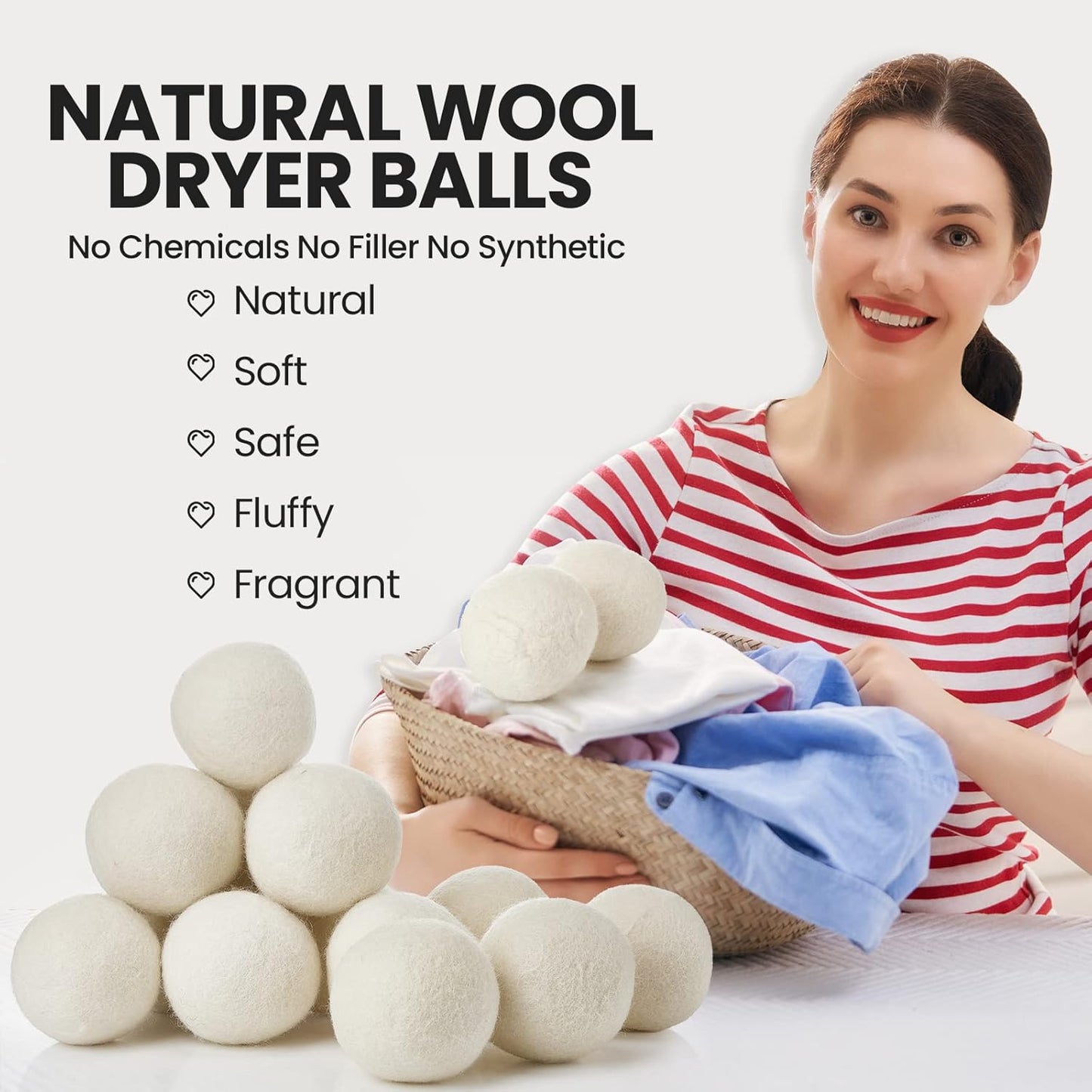 Roowest 46 Pcs Wool Dryer Balls Set Reusable Laundry Wool Balls with Muslin Bags Fabric Softener Anti Wrinkle Anti Static Saving Energy and Time
