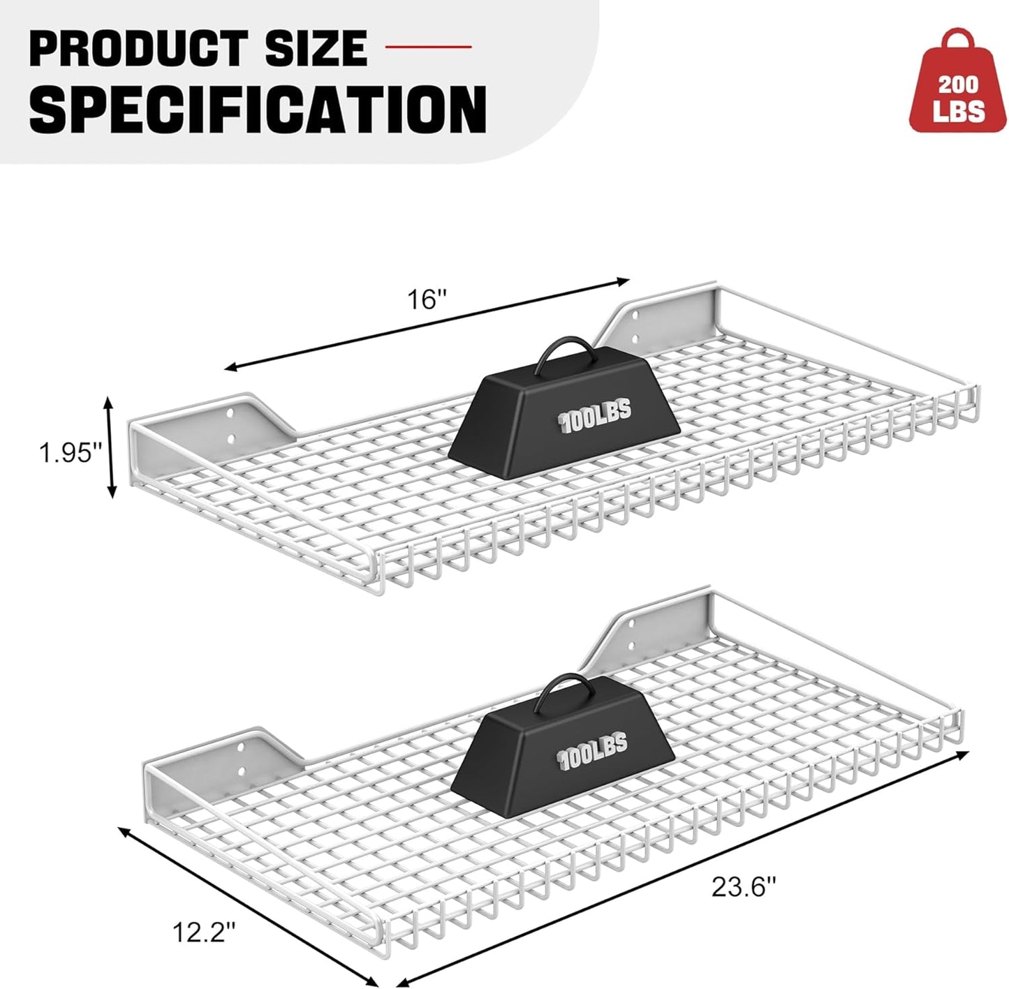 Ultrawall Wall Mounted Storage Shelf for Garage, 2 Pack Metal Shelf Rack, Heavy-Duty Wall Organizer Shelves Suitable for Shop, Shed, Garage 23.5inch x 12inch(White)