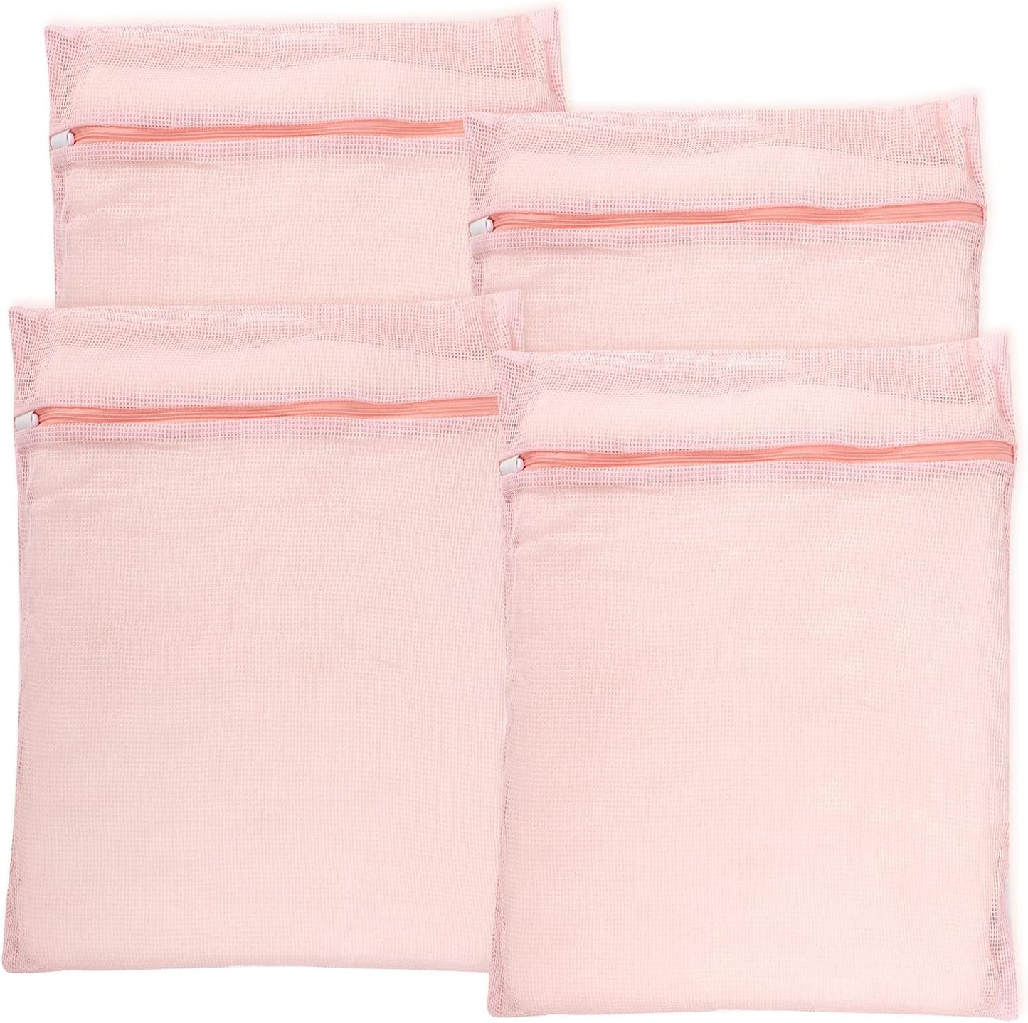 4-Piece Pink Large Durable Organic Cotton Mesh Laundry Bags with Sturdy Zippers and Breathable Mesh are Delicate Laundry Bags for Underwear, Clothes, Pants and Socks