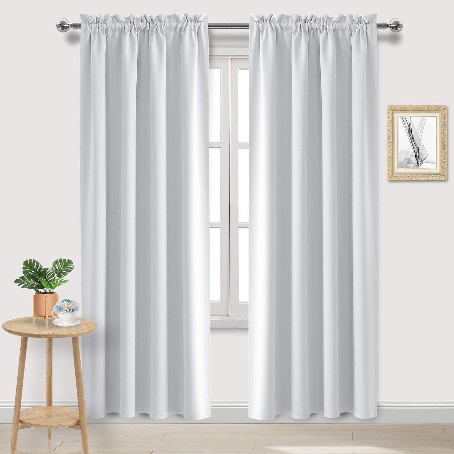 DWCN Blackout Curtains Room Darkening Thermal Insulated Bedroom Curtains Window Curtain Panels, 52 x 84 inches Long, Set of 2 White Rod Pocket Drapes