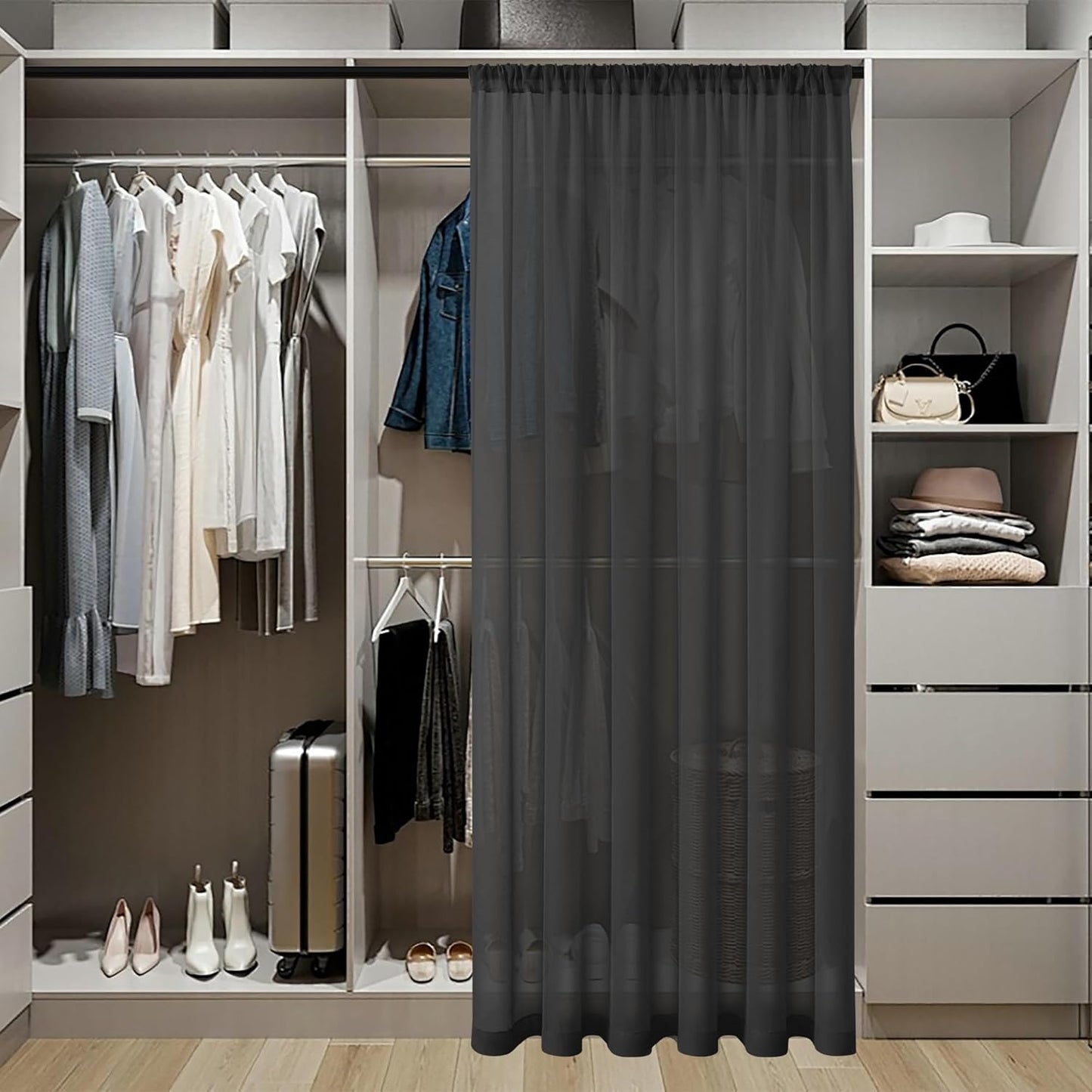 Tollpiz Sheer Door Curtains Closet Linen Textured Curtain Sheers Doorway Light Filtering Voile Patio Glass Door Rod Pocket Curtains French Door, 54 x 80 inches Long, Black, Set of 1 Panel