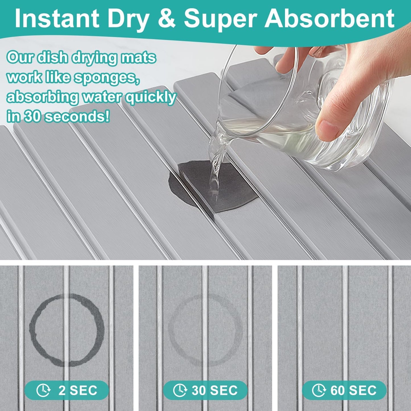 Large Stone Dish Drying Mat for Kitchen Sink Countertop Dish Drainer Diatomaceous Earth Mat Collapsible Dishes Rack Drying Tray Water Absorbent Quick Draining Pads Fast Foldable Bathroom Drying Mats