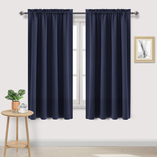 DWCN Navy Room Darkening Blackout Curtains - Thermal Insulated Privacy Energy Saving Window Curtain Drapes 52 x 63 inch Length, Set of 2 Bedroom Living Room Curtains