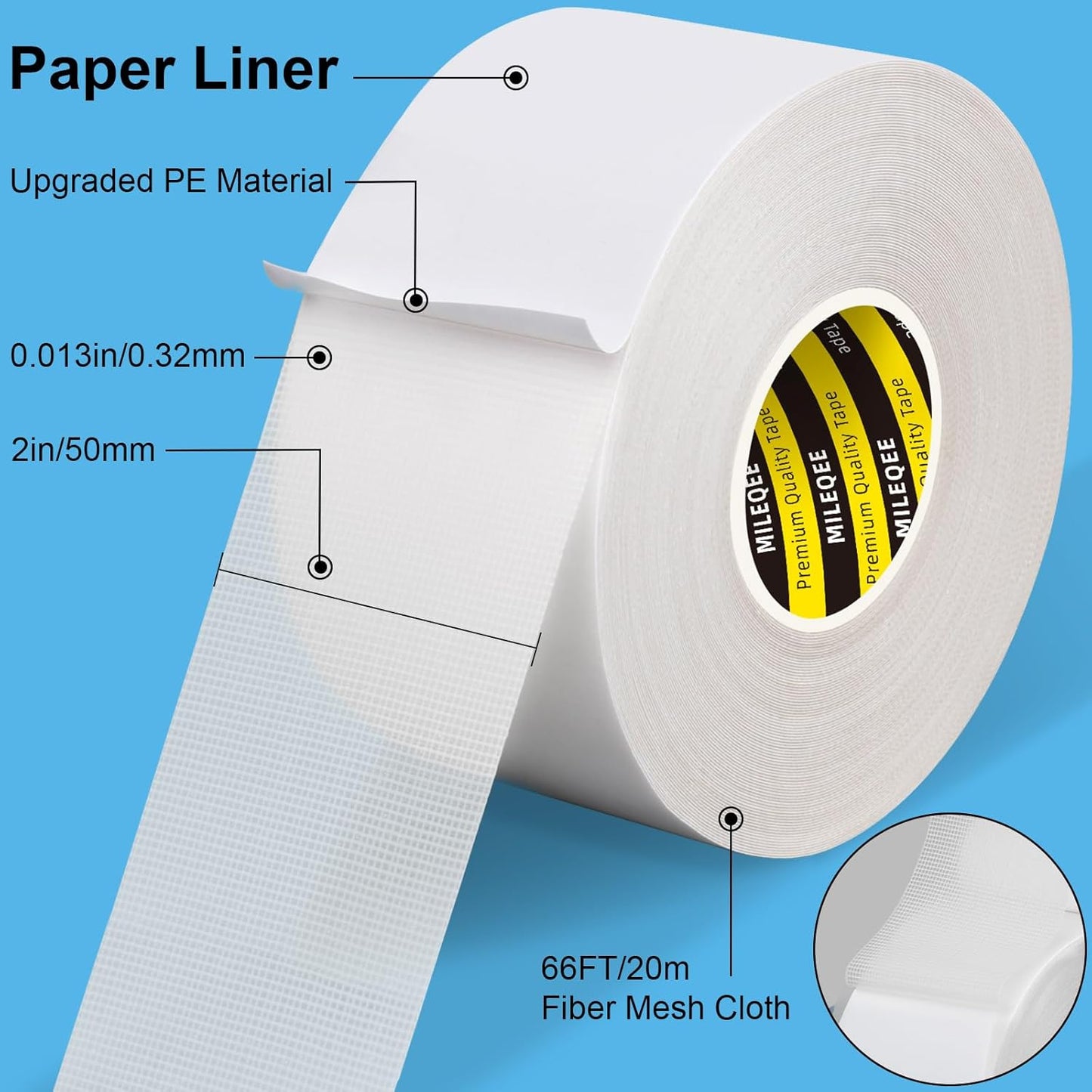 Double Sided Tape Heavy Duty, 2in x 66FT, Universal High Tack Strong Wall Adhesive with Fiberglass Mesh, Super Sticky Resistante Clear Tape, Easy Use Mounting Tape White