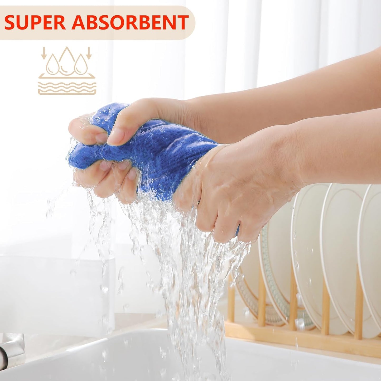 Homaxy 100% Cotton Waffle Weave Kitchen Dish Towels, Ultra Soft Absorbent Quick Drying Cleaning Towel, 13 x 28 Inches, 6-Pack, Blueberry