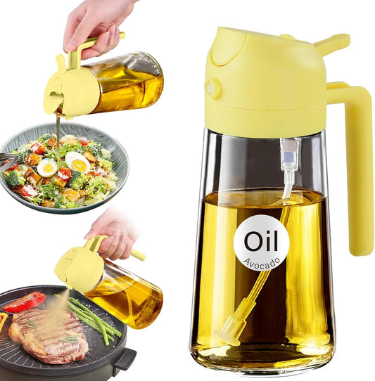YARRAMATE 16oz/470ml Glass Olive Oil Sprayer for Cooking with Stickers, 2 in 1 Oil Dispenser for Kitchen Gadgets, Food Grade Premium Spray Bottle for Salad, Frying, BBQ (Pomelo)