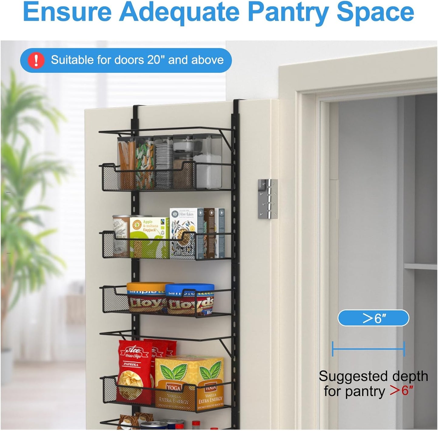 Over the Door Pantry Organizer, 8-Tier Over the Door Organizer with Adjustable Basket, Pantry Door Organization for Pantry Kitchen Storage Room Spice Rack, Black