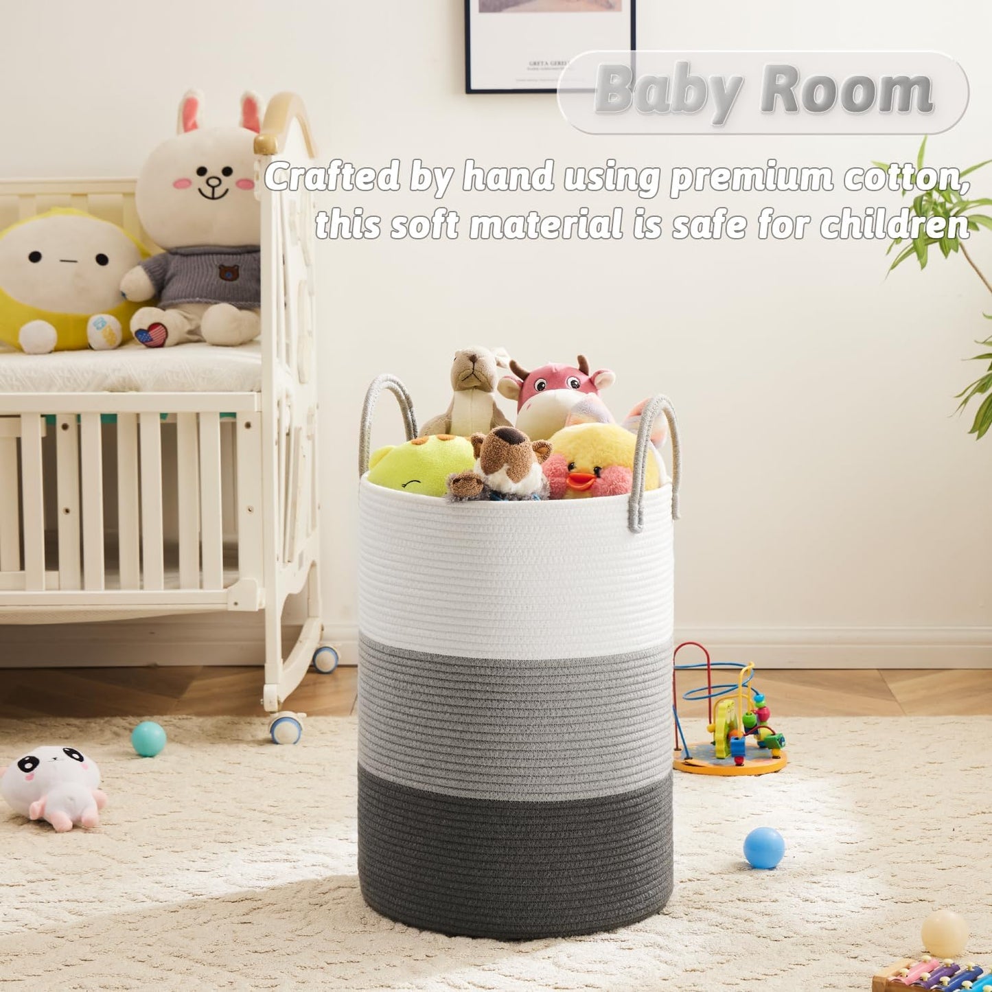 Laundry Basket,Woven Cotton Rope Laundry Hamper,80L for Decorative Storage of Dirty Clothes,Toys and Blankets in Bathroom,Bedroom and Living Room