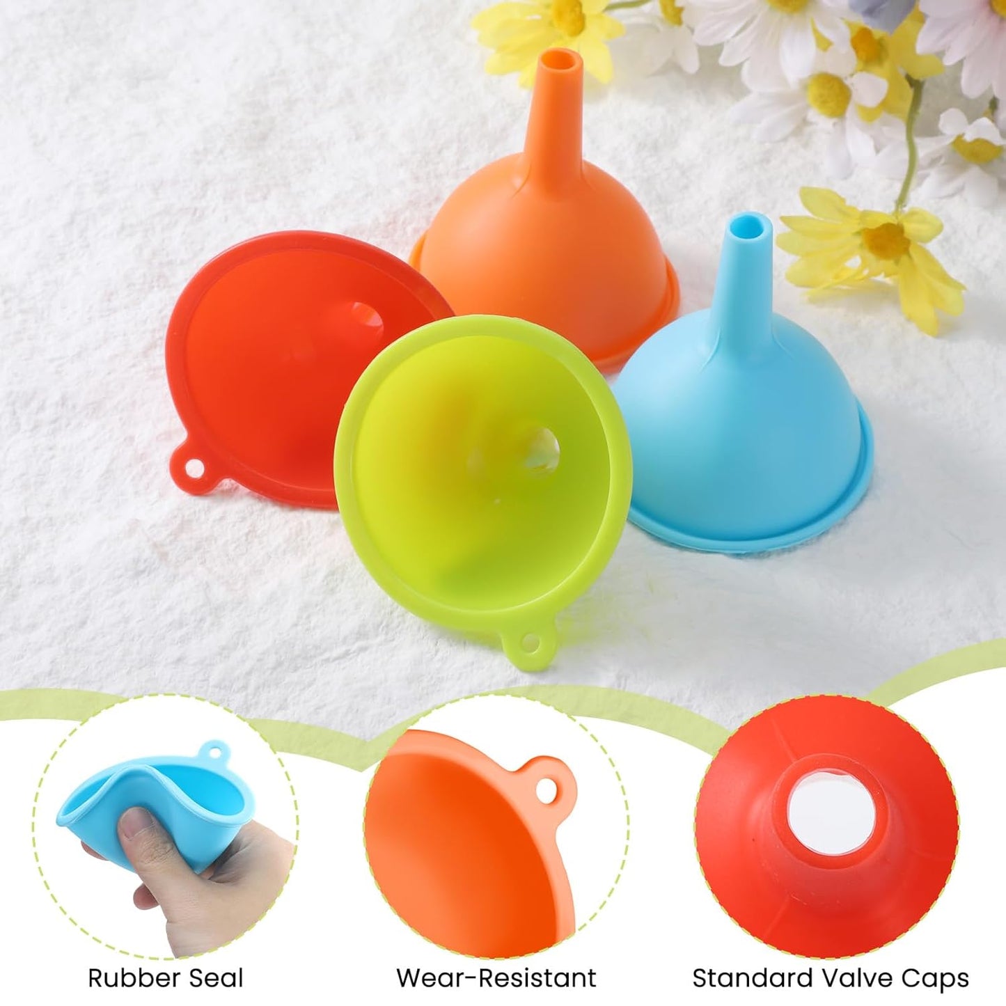 4 Pack Kitchen Silicone Funnel, Kitchen Funnel Set, Canning Silicone Funnels, Wide Mouth Canning Funnels for Jars Bottles, Liquid Oil Transfer, Multi Color