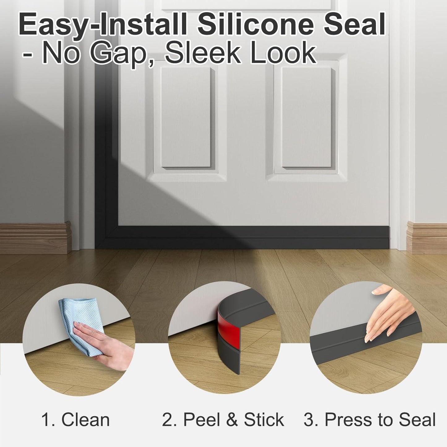 Heavy-Duty 20 ft x 2 in Weather Stripping, Door Draft Stopper Silicone Seal Strip for House and Glass Shower Doors for Collision and Side Gaps of Door and Windows, Black