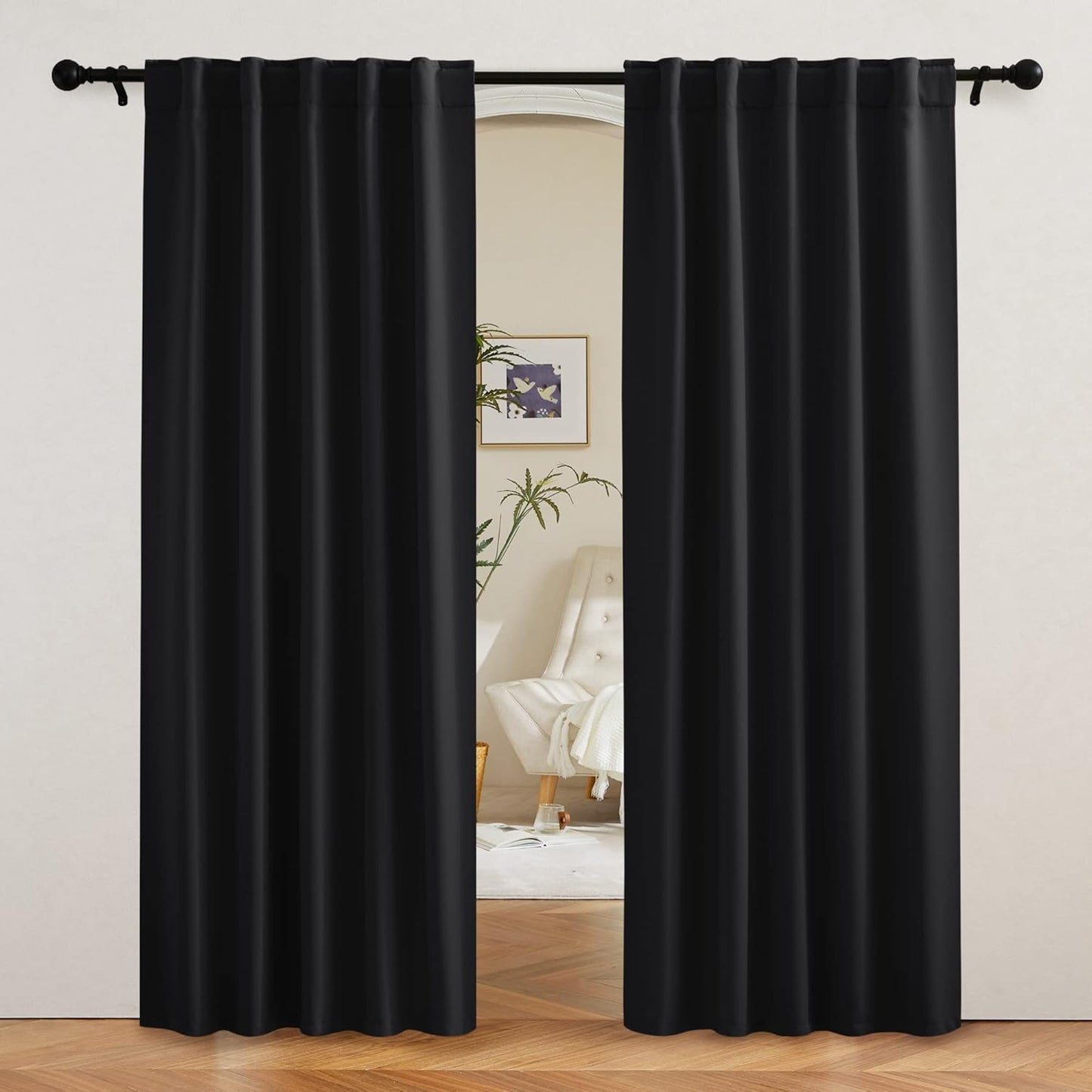 RYB HOME Blackout Curtains 80 inches Long Thermal Insulating Large Window Curtains for Living Room Bedroom Dining Home Office Backdrop, Black, W 42 x L 80 per Panel, 2 Panels