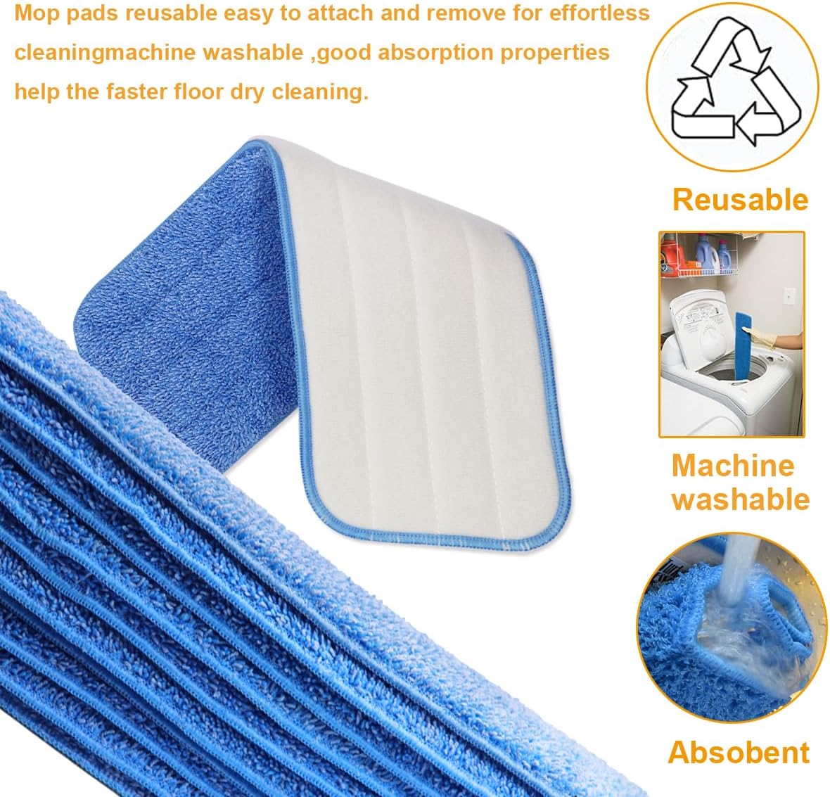 18 Inch Microfiber Spray Mop Replacement Heads Compatible with Bona, Washable Reusable Flat Mop Head Spray Mop Pads Microfiber Cleaning Pads for Wet/Dry Mops - Blue (10 Pack)