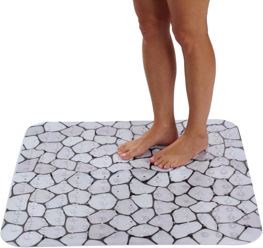 ENKOSI Extra Large Square Non Slip Shower Mat - 31 x 31-inch XL Bathroom Shower Mat - Square Shower Matts for Shower Stall Floors | Secure Suction Cups and Drain Holes (31x31 Pebble)