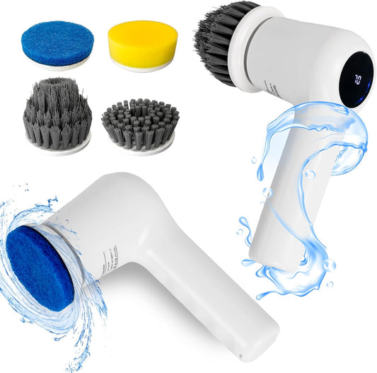 Electric Spin Scrubber,Cordless Cleaning Brush Scrubber for Home, IPX7 Waterproof with 5 Replaceable Brush Heads and Adjustable Removable Extension Handle