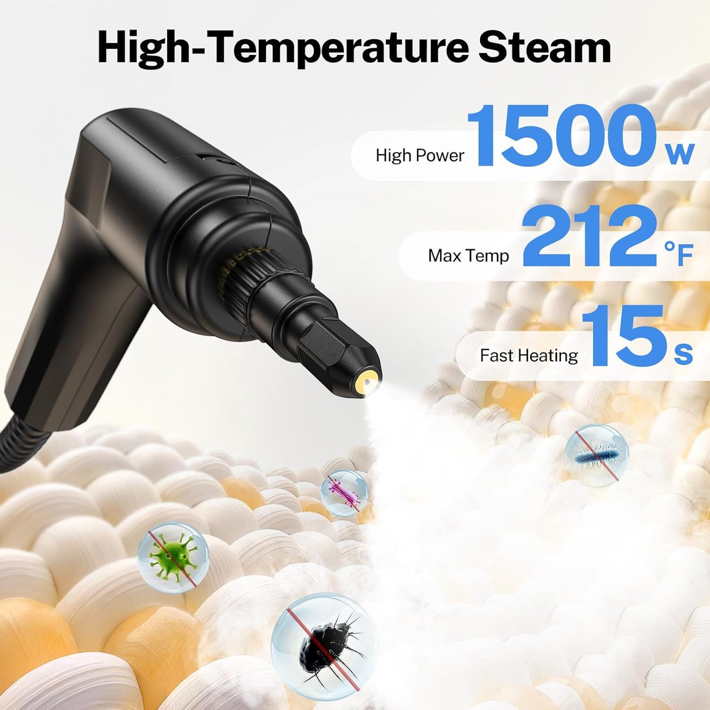 ODSD Steam Cleaner for Home & Car, 3-Level Adjustable Steamer for Cleaning, 15s Heat-Up & 1.6L Large Tank, Handheld Steam Cleaner for Car Detailing, Home, Tile, Grout, Furniture with 15pcs Accessories