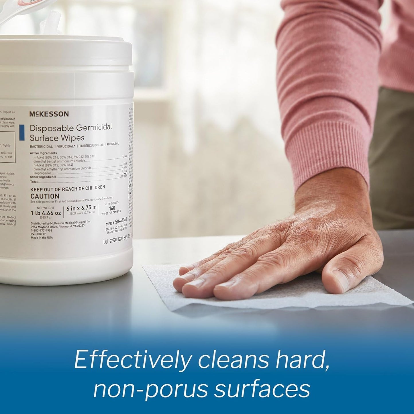 McKesson Germicidal Wipes [1920 Count] Disinfecting Wipes, Alcohol Cleaning Disinfectant Wipes, Hospital Grade Multi-Surface Wipes, 160 Wipes, 12 Pack