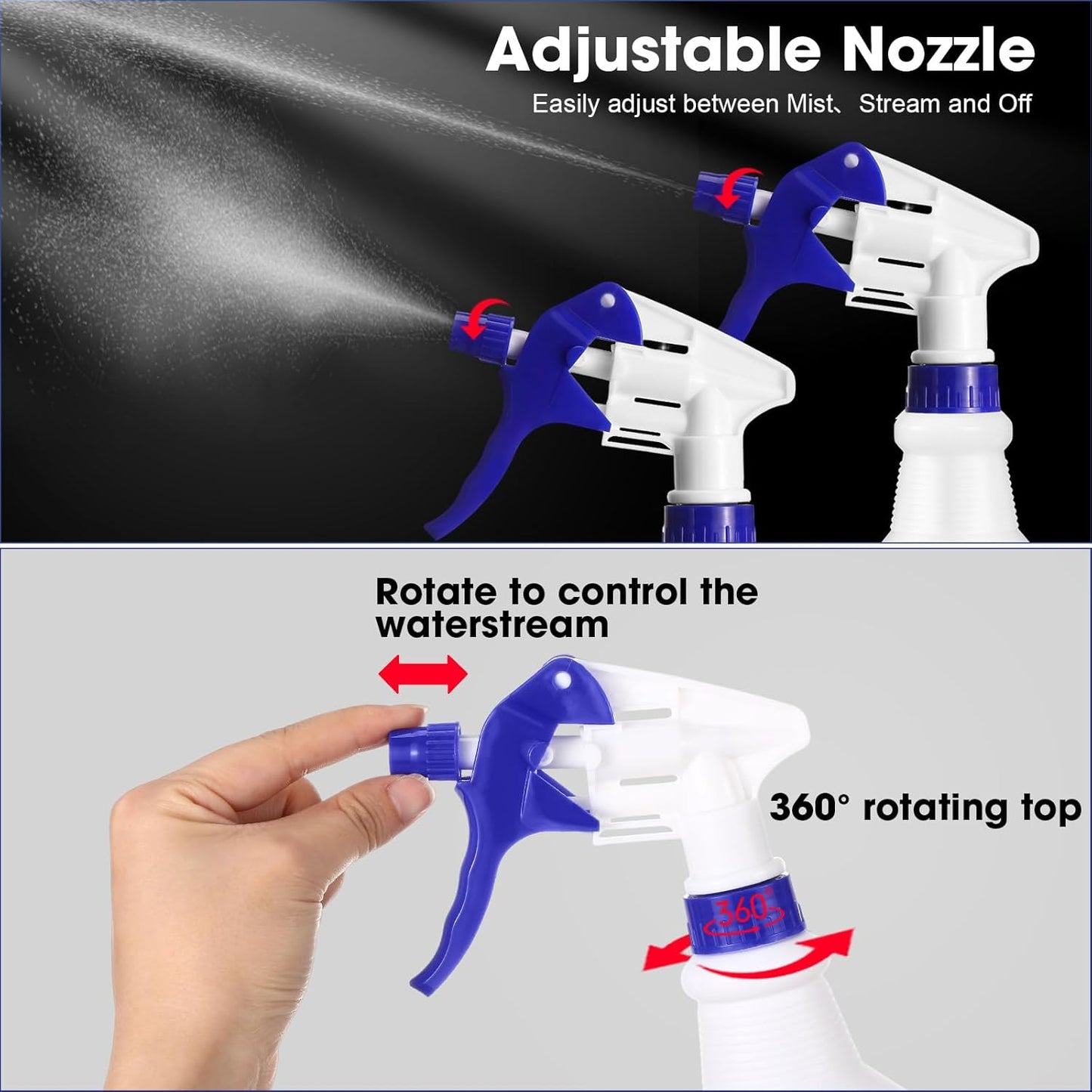 Eccliy 12 Pcs 16 Oz Plastic Spray Bottle, Adjustable Empty Reusable Sprayer for Cleaning, Planting, Water, Bathroom and Kitchen, BBQ, Commercial and Residential(Blue, Black,Original)