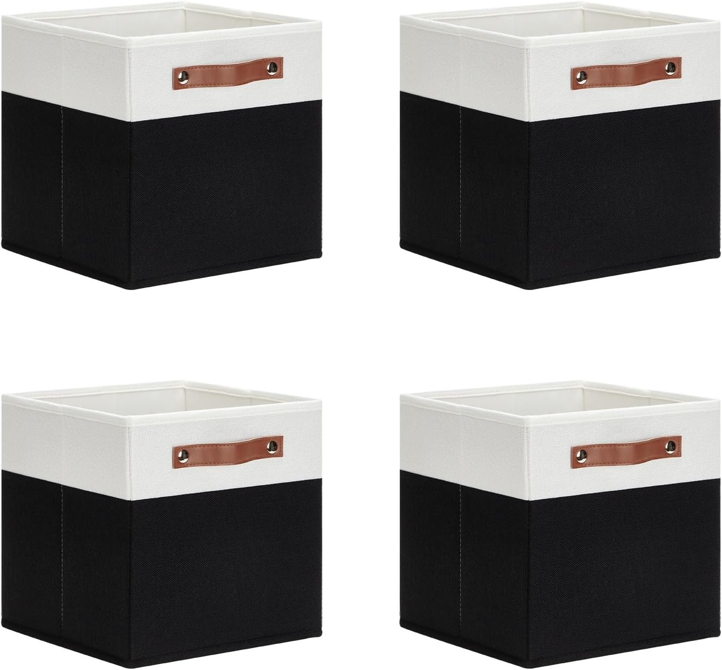 DULLEMELO Storage Cubes 11 inch,Cube Storage Bins with Handles for Organizing,Fabric Storage Baskets for Shelves Nursery Closet Home Organization (White&Black-4 Pack)