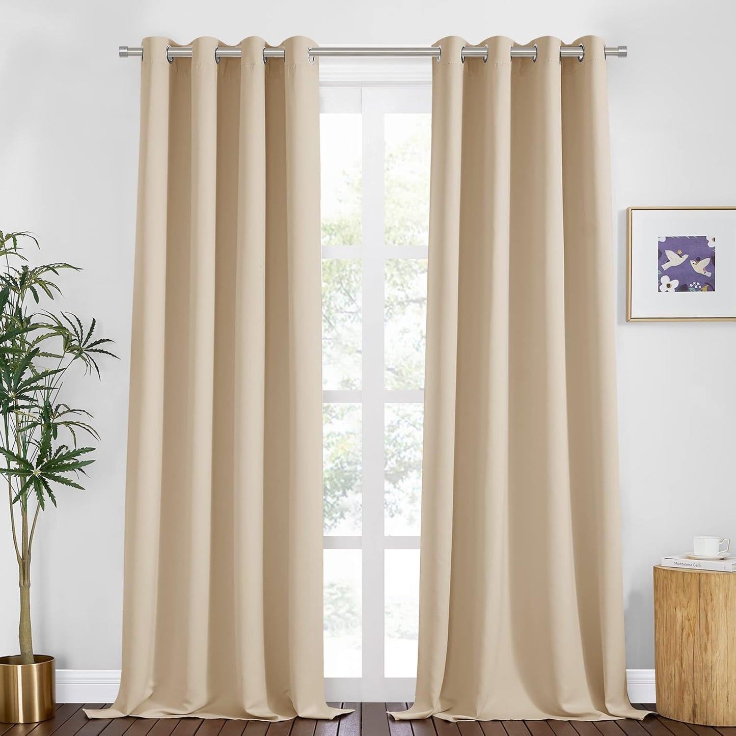 PONY DANCE Biscotti Beige Curtains 102 Inches Long for Living Room 2 Panels Set,Retro Mid Century Modern Elegant Vintage Thermal Insulated Room Darkening Blackout Drapes for Bedroom 55x102 Inch Length