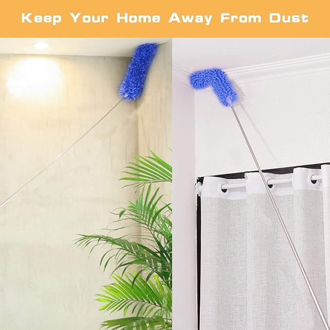 Professional Microfibre Dusters for Cleaning - Extendable 30-81" Cobweb Remover Kit with 3 Washable Heads, Bendable Design for High Ceilings, Fans & Hard-to-Reach Areas