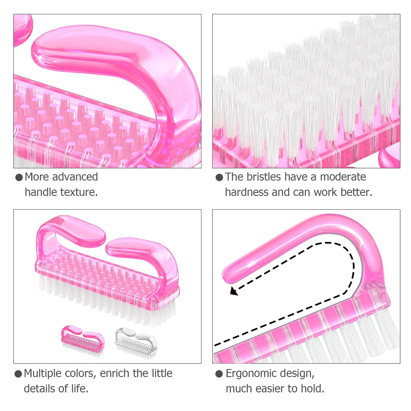 Handle Grip Nail Brush, Hand Fingernail Brush Cleaner Scrubbing Kit Pedicure for Toes and Nails Men Women (4 Pack)