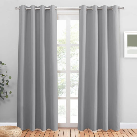 PONY DANCE Extra Long Blackout Curtains 94 inch Length Set of 2, Thermal Insulated Solid Drapes for Bedroom Living Room, Room Darkening Window Curtain Panels (Silver Grey, W55 x L94 Inch)