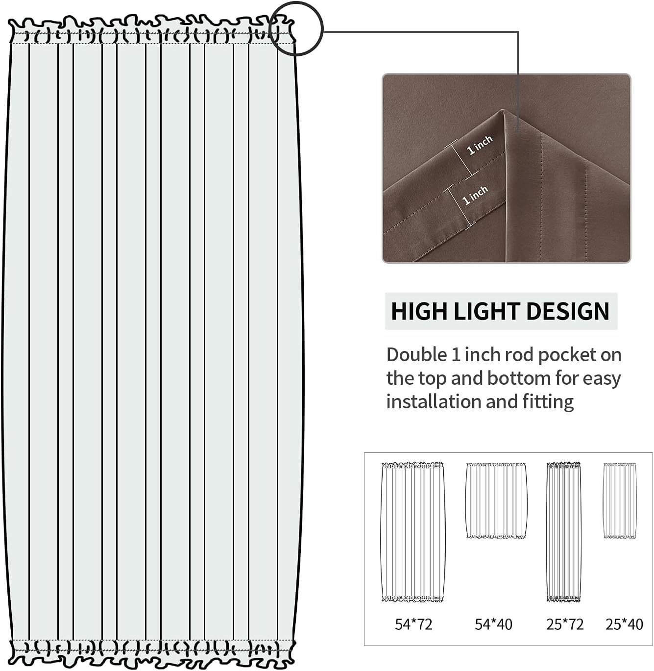 DWCN French Door Curtains – Rod Pocket Thermal Blackout Curtain for Doors with Glass Window, Kitchen and Patio Doors for Privacy, 23 X 72 Inches Long, 1 Curtain Panel with Tieback，Khaki
