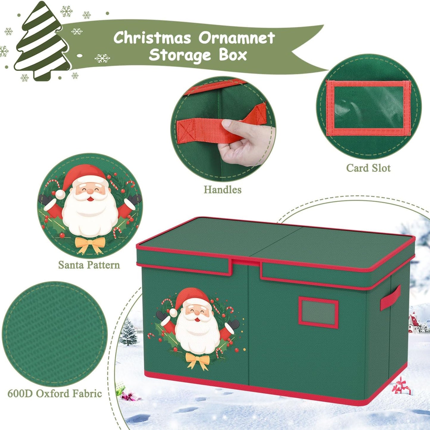 Christmas Ornament Storage Box Christmas Ornament Organizer Storage with Adjustable Dividers Fit 96 of 3 Inch 600D Oxford Fabric Ornaments Storage Container for Holiday Decorations