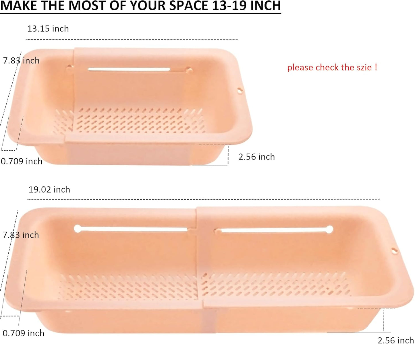 LASSHSWA Collapsible Colander and Strainer for Kitchen, Over the Sink Strainer Basket for Kitchen, Fruit Pasta Food Strainer Expandable Plastic Colander with A Sink Drain Strainer Stainless Steel