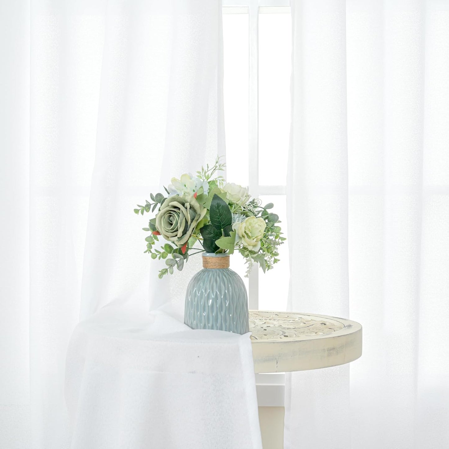 YoungsTex 72 Inch Length White Linen Curtains for Living Room 2 Panels, Rod Pocket Back Tab Semi Sheer Drapes for Light Filtering Window Treatments for Bedroom Dining, 52 X 72 Inch