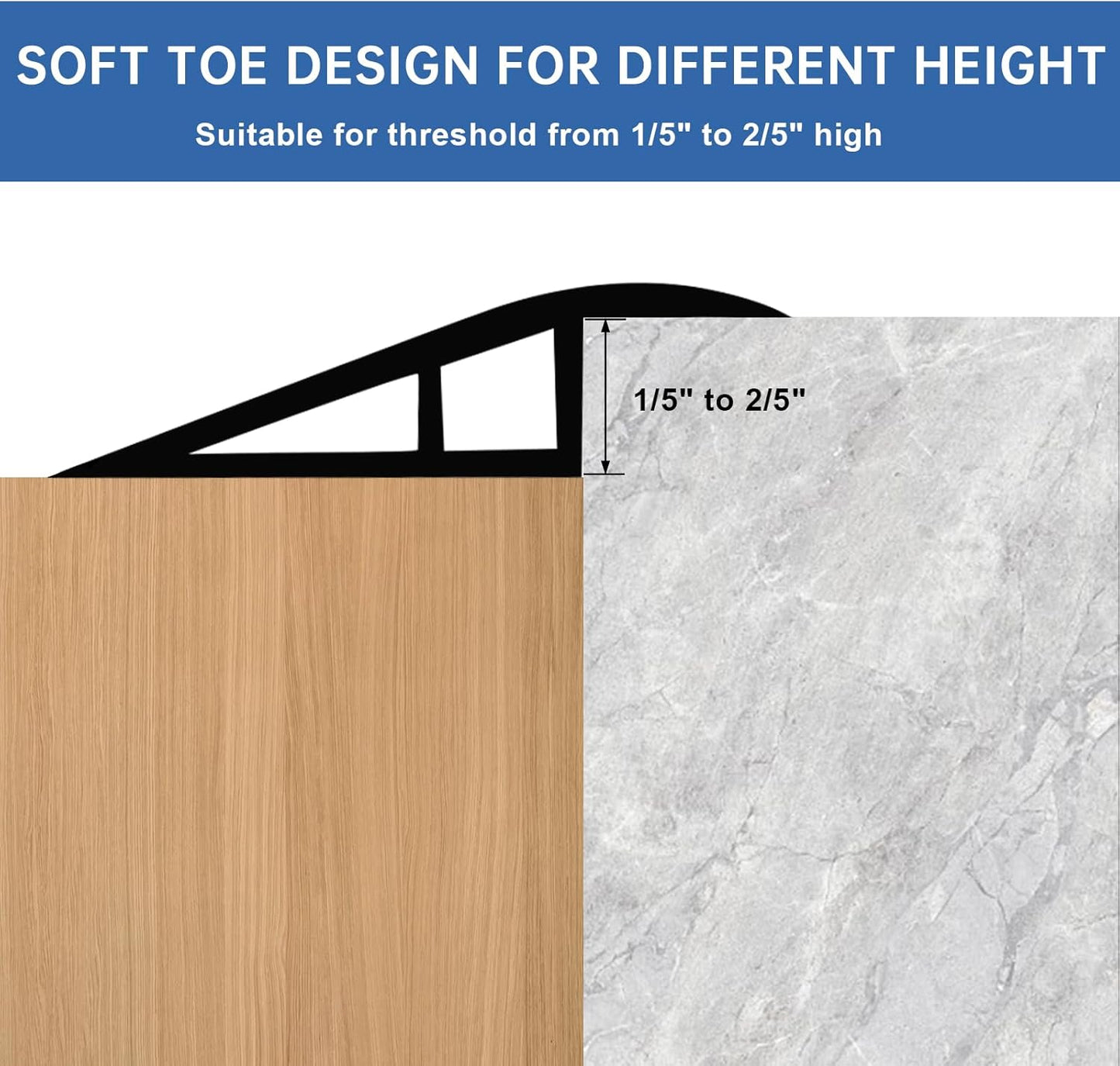 Vinyl Door Threshold Flooring Transition Strip Self Adhesive Carpet Edging Strip for Laminate Doorway Edge Threshold from 1/5" to 2/5" (Gray, 6.6 Ft)