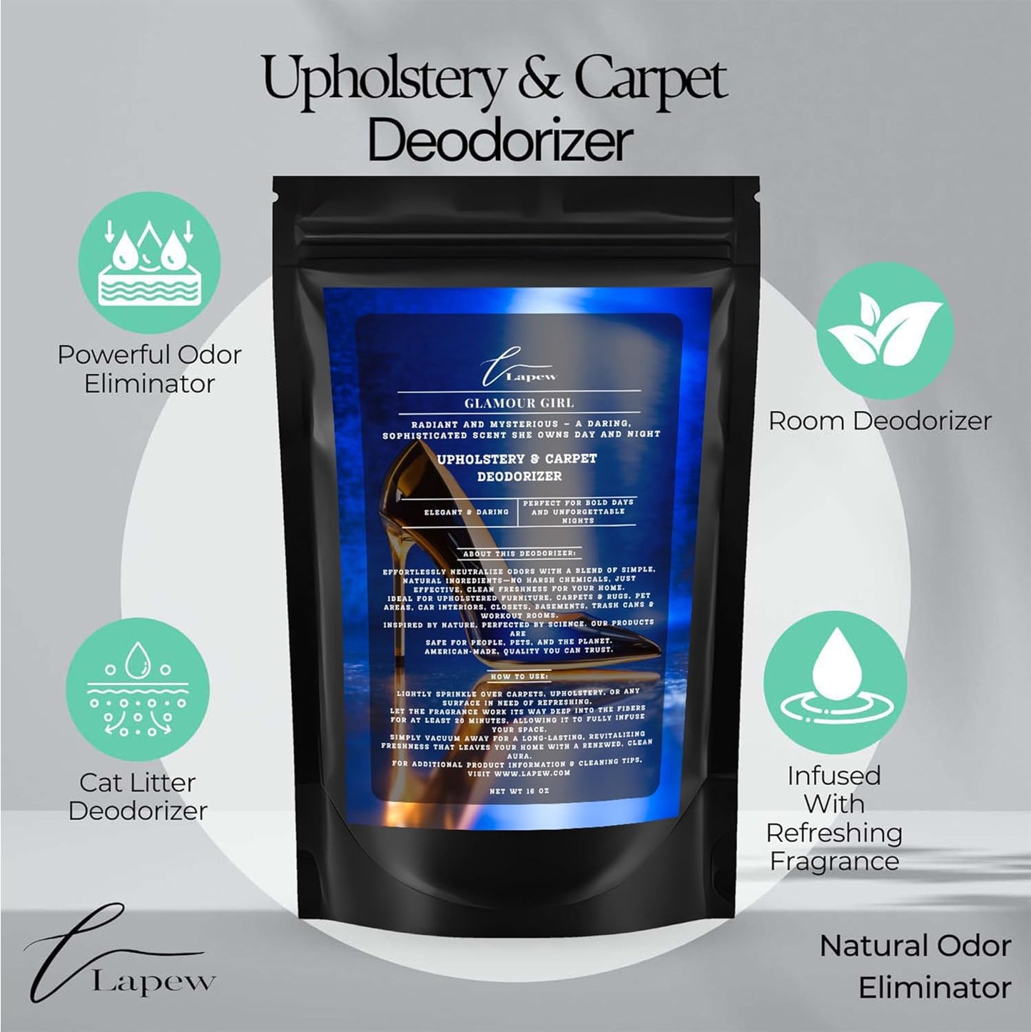 Glamour Girl Carpet Freshener Powder 16 oz | Powerful Odor Eliminator for Home | Upholstery Deodorizer | Carpet Deodorizer | Cat Litter Box | Good Girl Fragrance