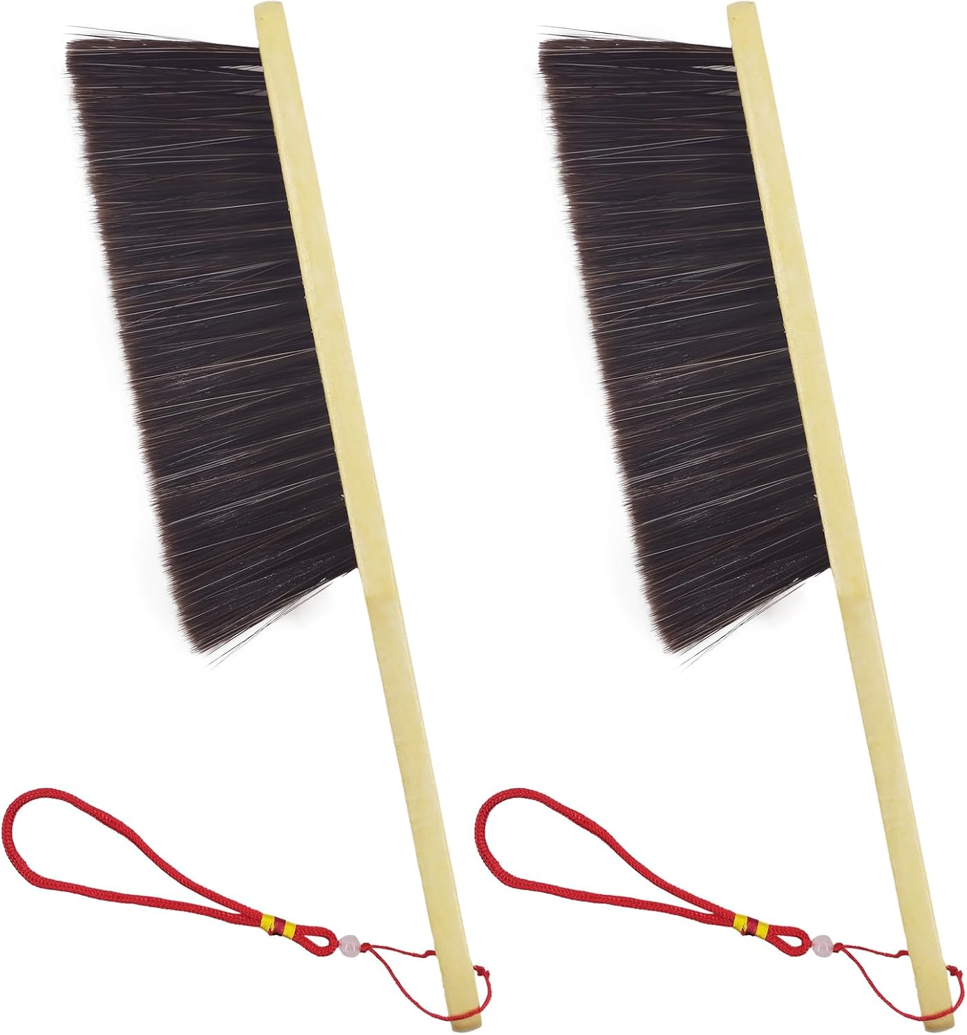 2 Piece Wooden Hand Broom, Dust Brush,Bench Brushes,Soft Bristles, Long Fireplace Brush with Wood Handle for Clothes Household Cleaning, Counters, Beds, Sofas, Car Fireplaces, Benches, Furniture