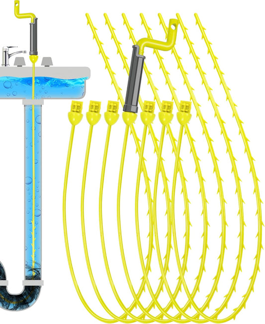 Drain Clog Remover Tool, 30 Inch Sink Snake Hair Clog Remover with Rotating Handle and 7 Wand Spares, Anti-Break Nylon Drain Hair Remover Plumbing Snake, Unclog Drain Quickly and Easily-7 Pack
