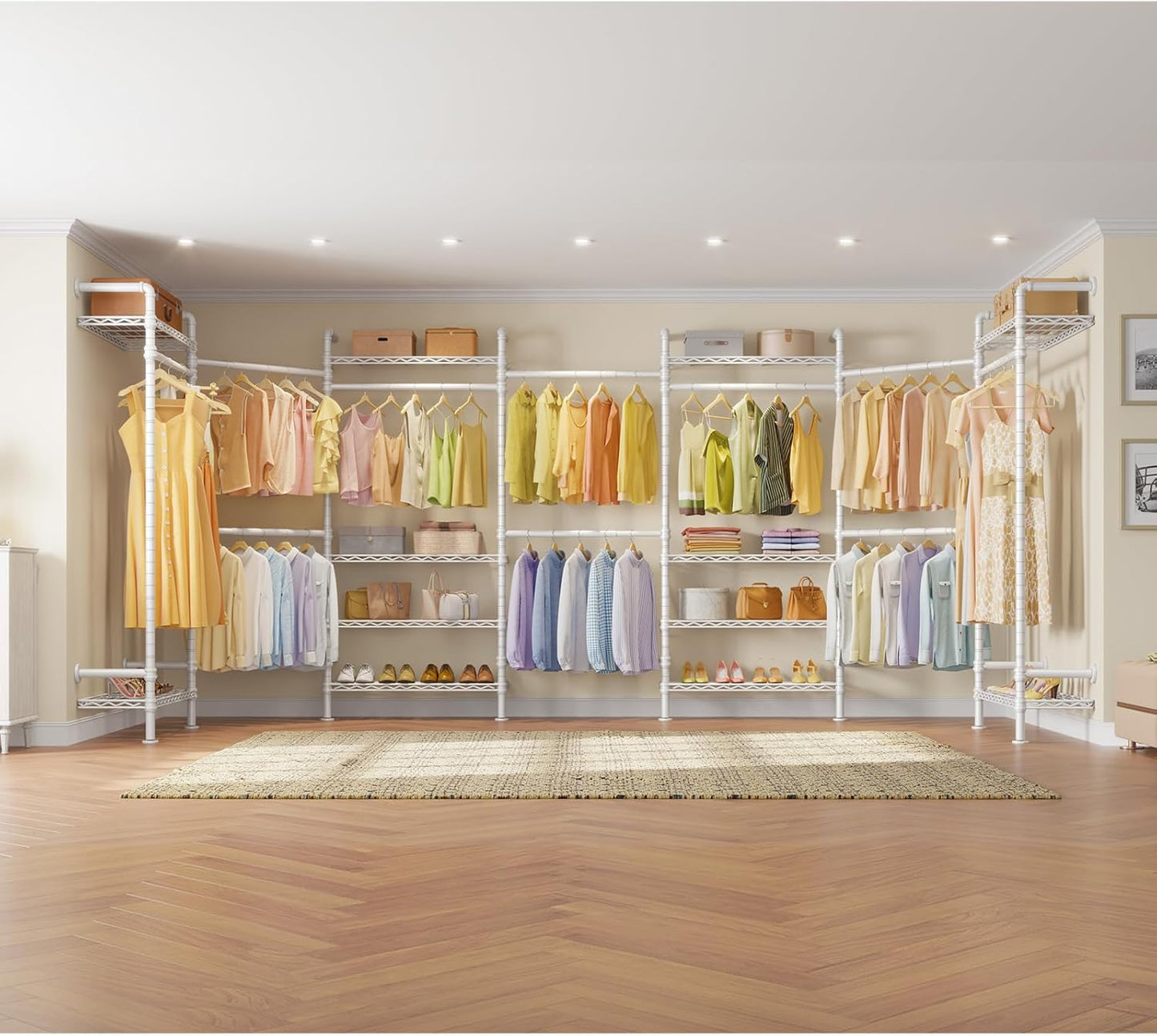 Timate F3 Garment Rack Heavy Duty Clothes Rack for Hanging Clothes, Expandable Industrial Pipe Wall Mounted Clothing Rack, Adjustable Storage Closet Wardrobe Closet Kit Walk in Closet Systems, White