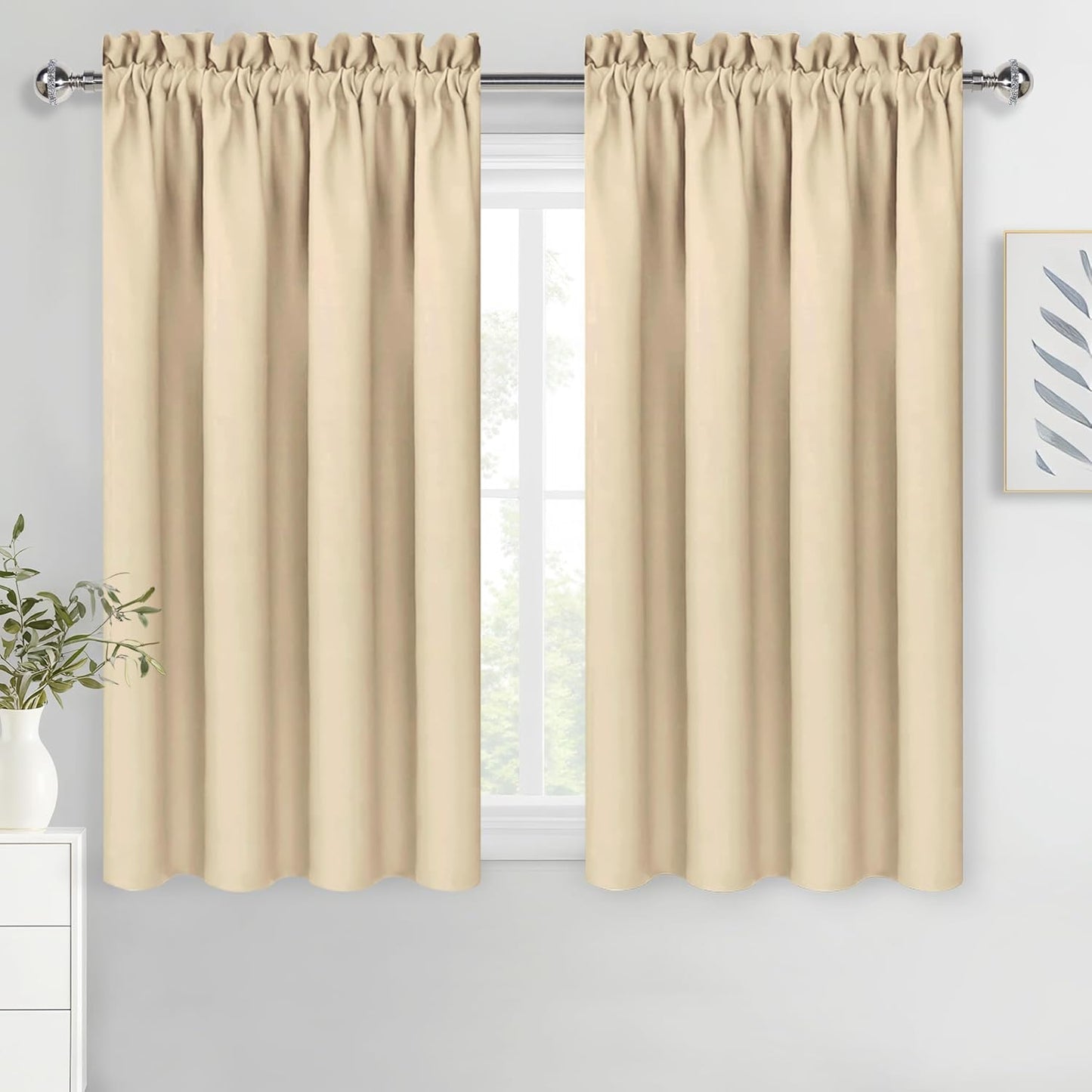 DWCN Blackout Curtains Room Darkening Thermal Insulated Bedroom Curtains Window Curtain Panels, 52 x 45 inches Long, Set of 2 Beige Rod Pocket Drapes
