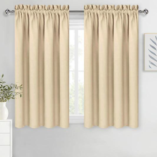 DWCN Blackout Curtains Room Darkening Thermal Insulated Bedroom Curtains Window Curtain Panels, 52 x 45 inches Long, Set of 2 Beige Rod Pocket Drapes
