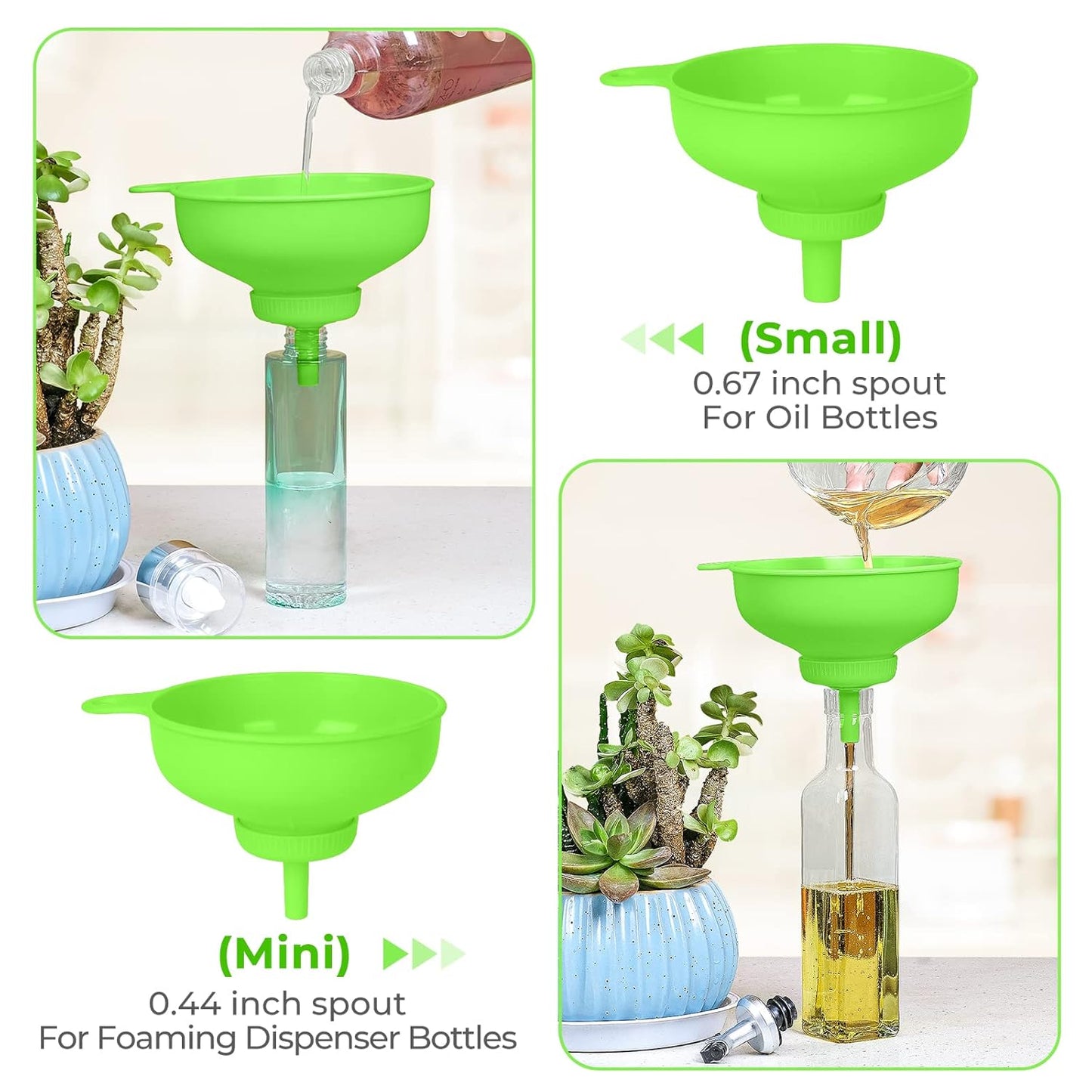 Wide Mouth Kitchen Funnel, Food Grade Plastic Cooking Canning Funnel with 4 Sizes Spouts for Filling Wide and Regular Mason Jars, Spray Dropper Oil Bottle Jug Spices Shampoo Sauce