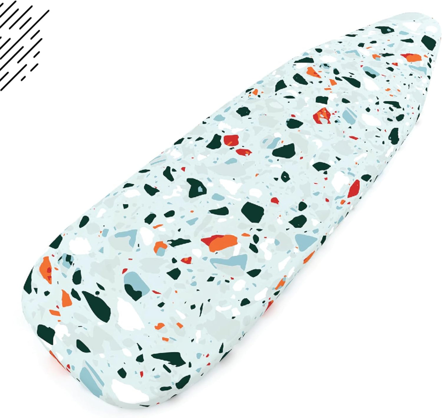 Encasa XO Ironing Board Cover and Pad - Thick 4mm Felt, Heat & Scorch-Resistant, Fits Medium Boards 42"x14", Elastic Bungee Cord Tightening, Easy Fit, Stain-Safe Dye, Terrazzo Mint