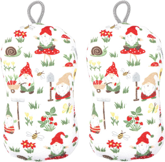 MÜkitchen Premium Microfiber Sponge Set for Dishes and Cleaning, 2 Pack, Printed (Gnomes)