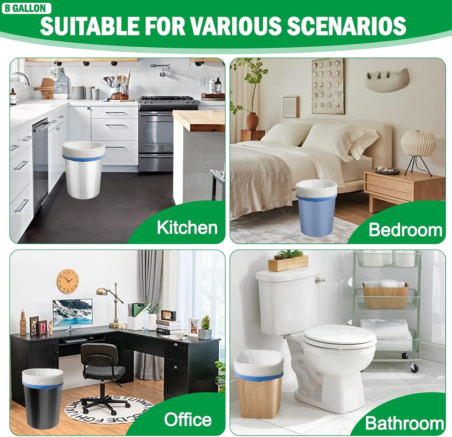 8 Gallon Compostable Trash Bags, 100 Count Drawstring Trash Bags Biodegradable, Heavy Duty Extra Thick Compost Bags, Kitchen Food Scrap Waste Bag, US BPI and OK Compost Home Certified