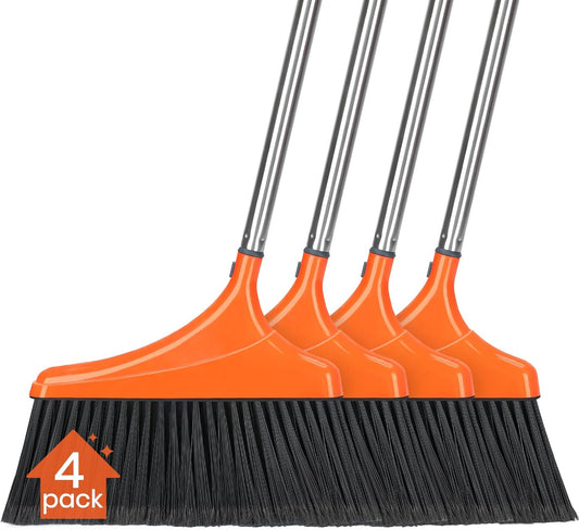 4 Pack Heavy-Duty Angle Broom for Floor Cleaning with 52" Long Handle Stiff Bristle Angle Commercial and Industrial Broom, Indoor Outdoor Broom for Garage Kitchen Office Lobby Patio