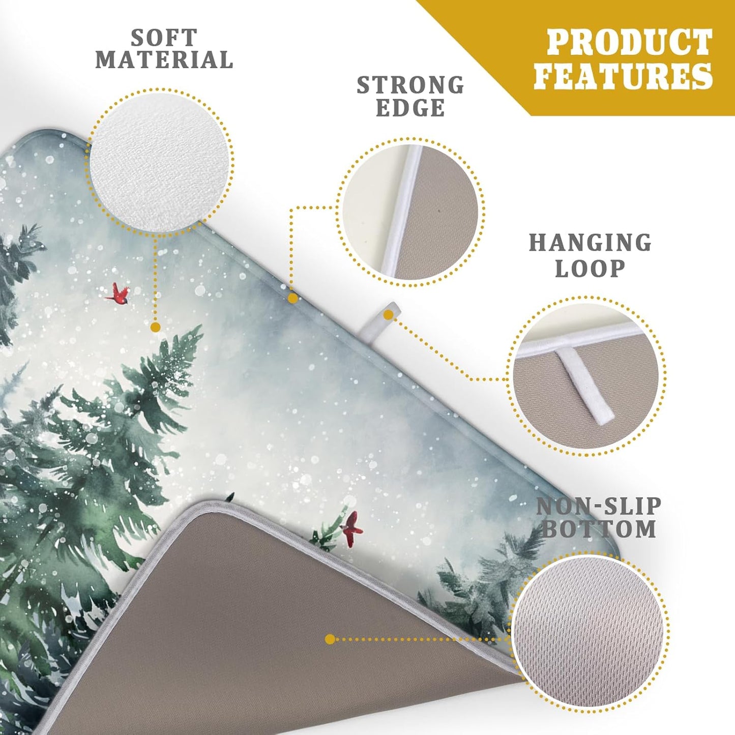 Christmas Tree Dish Drying Mat for Kitchen Counter Winter Pine Tree Dish Drying Mat 18x24 Inch Red Bird Christmas Dish Draining Mat Absorbent Reversible Dish Pad Kitchen Accessories Table Protector