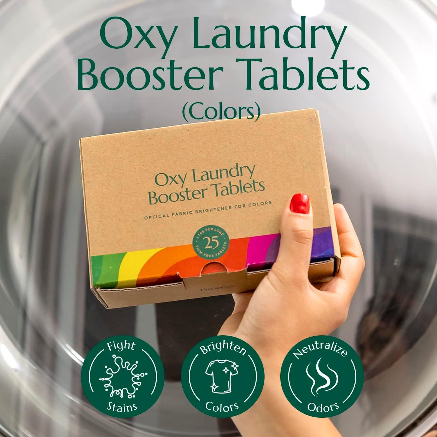 Cleanomic - Oxy Laundry Booster Tablets (Color) - Oxy Cleaner Laundry Stain Remover, Color Safe Bleach, Laundry Whitener Brightener (25 Count)