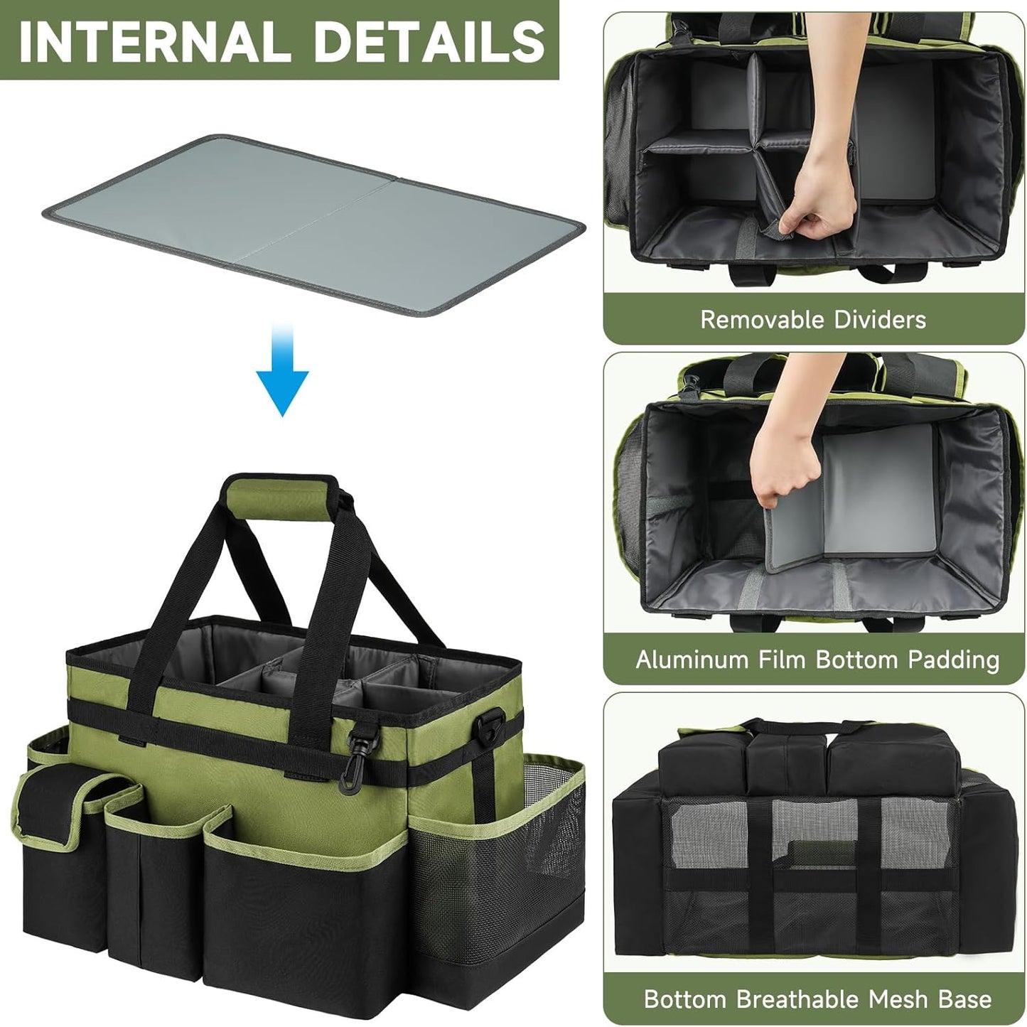 Cleaning Caddy,Large Cleaning Bags for Housekeepers,Cleaning Supplies Organizer with Handle,Green