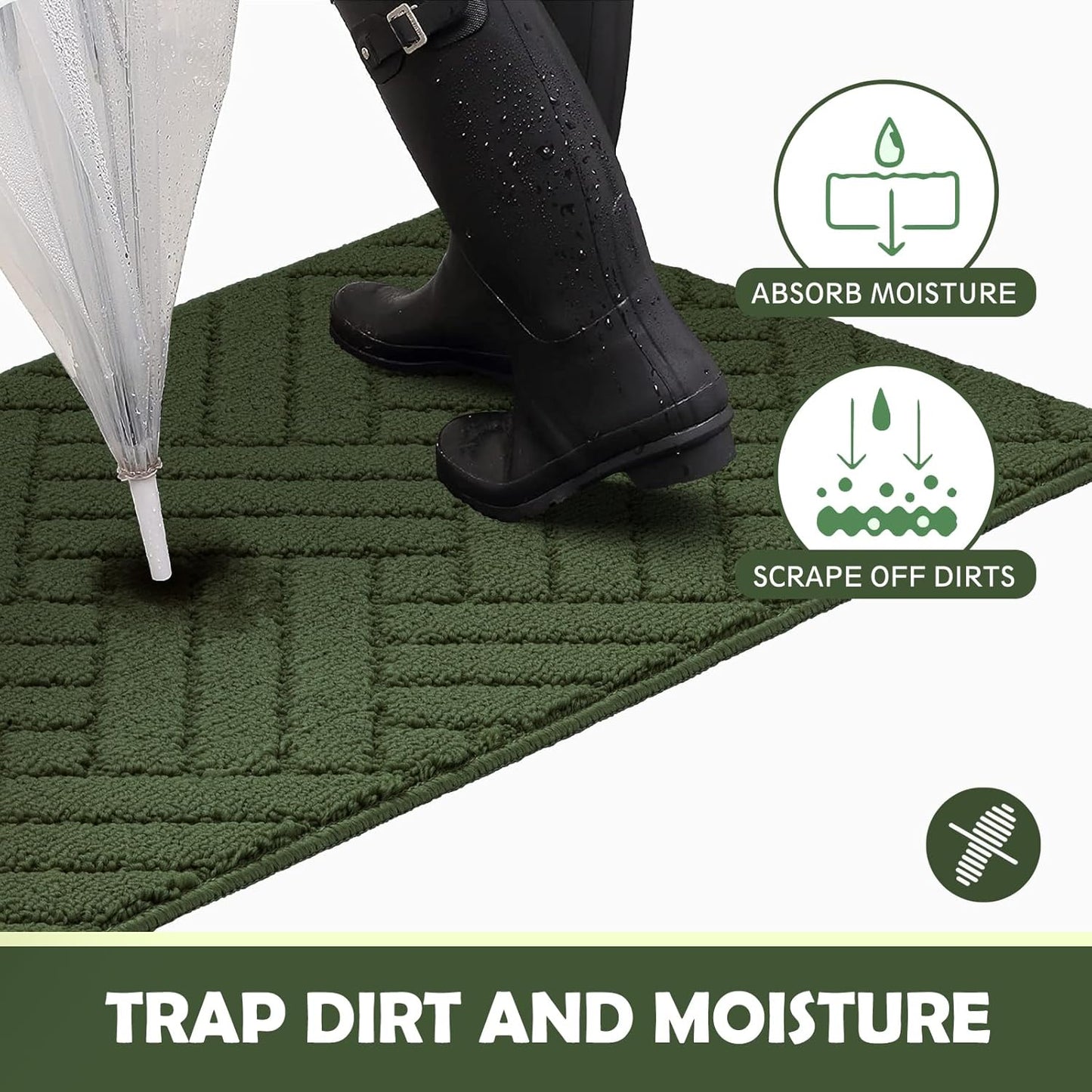 Door Mat Indoor Doormat, Entryway Rug Door Mats Non-Slip Rubber Backing, Low-Profile Entrance Rugs, Absorbent Resist Dirt Doormats Washable Floor Door mat,Green 24"x36"