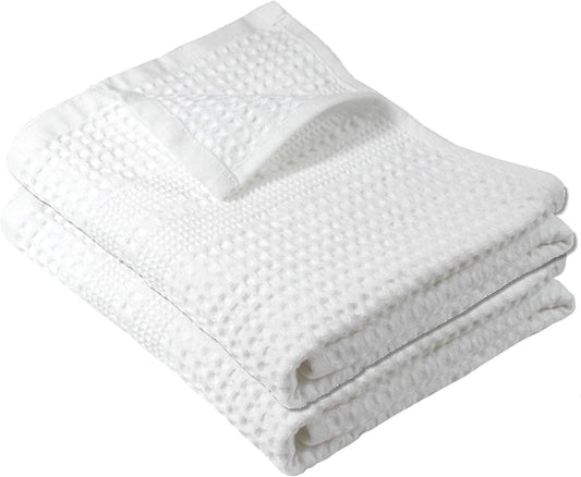 GILDEN TREE Waffle Hand Towels for Bathroom Quick Dry Towel Super Absorbent Thin 100% Cotton Hand Towels Lint Free, Hand Towels for Bathroom Set of 2, Classic Style (White)