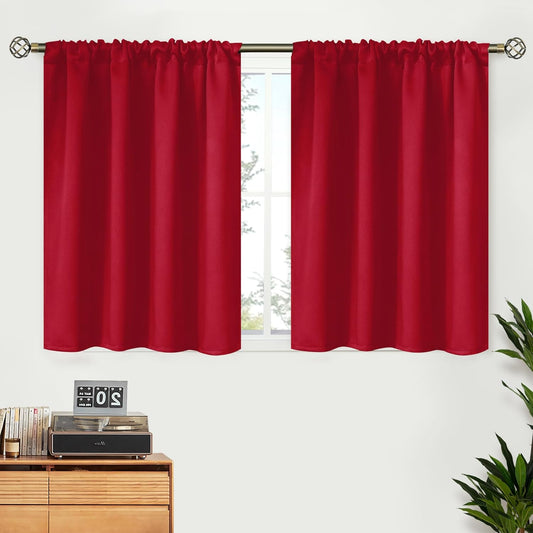 BGment Red Short Blackout Curtains 36 Inches Length for Kitchen Window - Rod Pocket Thermal Insulated Room Darkening Drapes Privacy for Bedroom Cafe Bathroom, 2 Panels, 42 x 36 Inch